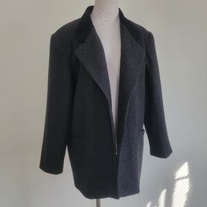 International Scene Blazer Jacket Womens 13/14 Black-Gray Wool Suede Collar Coat